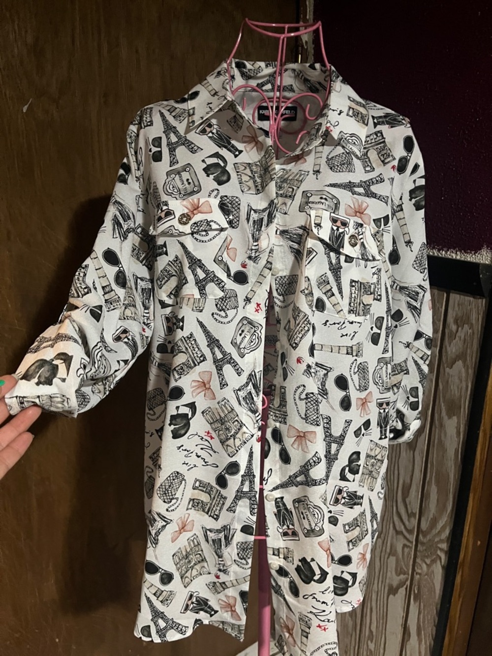 White Printed Longline women’s Shirt with Travel Motif